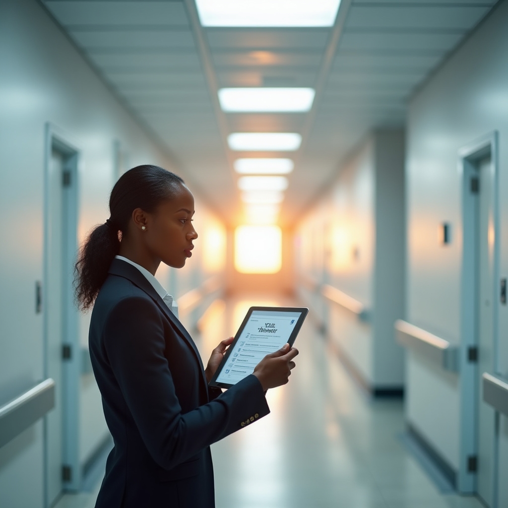 Supervisore durante ispezione qualità in struttura ospedaliera