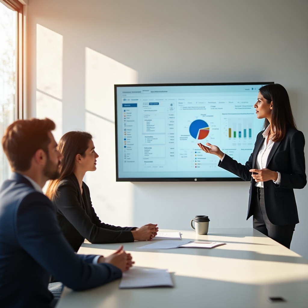 Responsabile impresa di pulizia che utilizza software su tablet durante briefing operativo