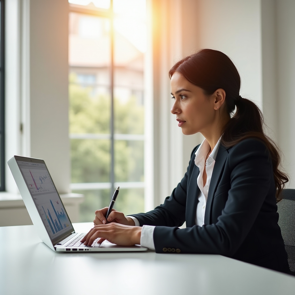 Responsabile che analizza report ore lavorate per commessa su laptop