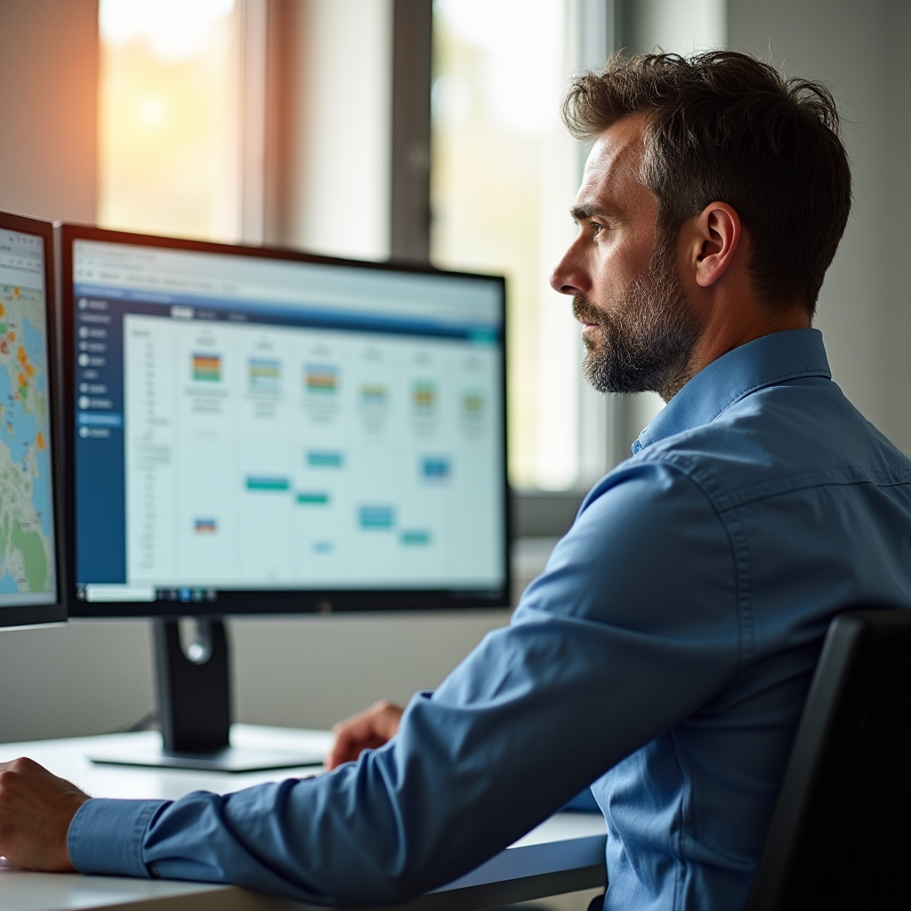 Coordinatore che organizza turni operatori su schermata software